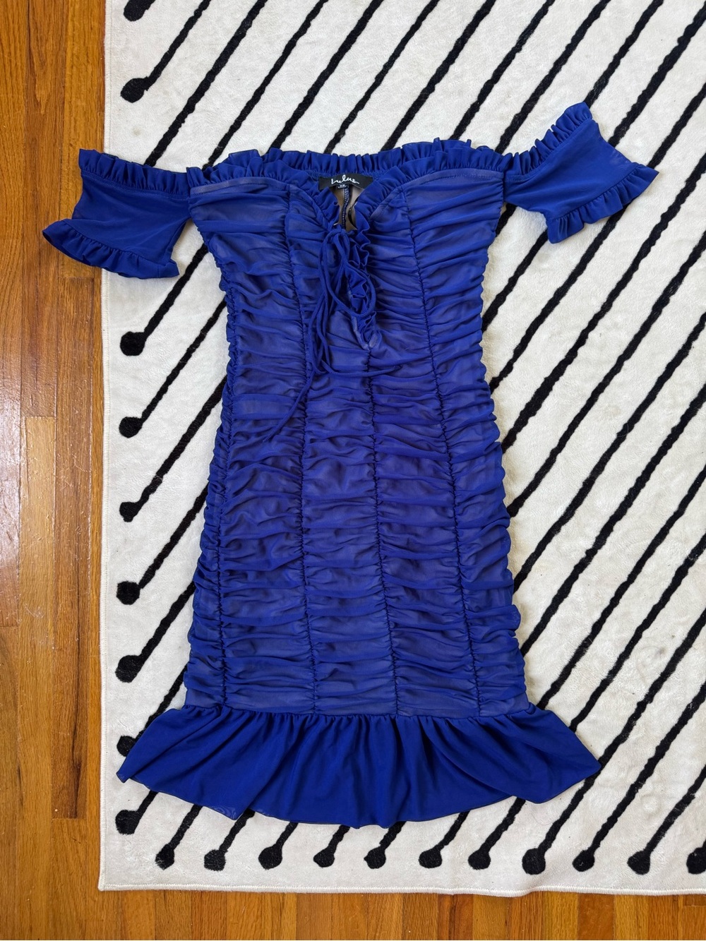 Lulu's royal blue off-the-shoulder ruched mini dress XS